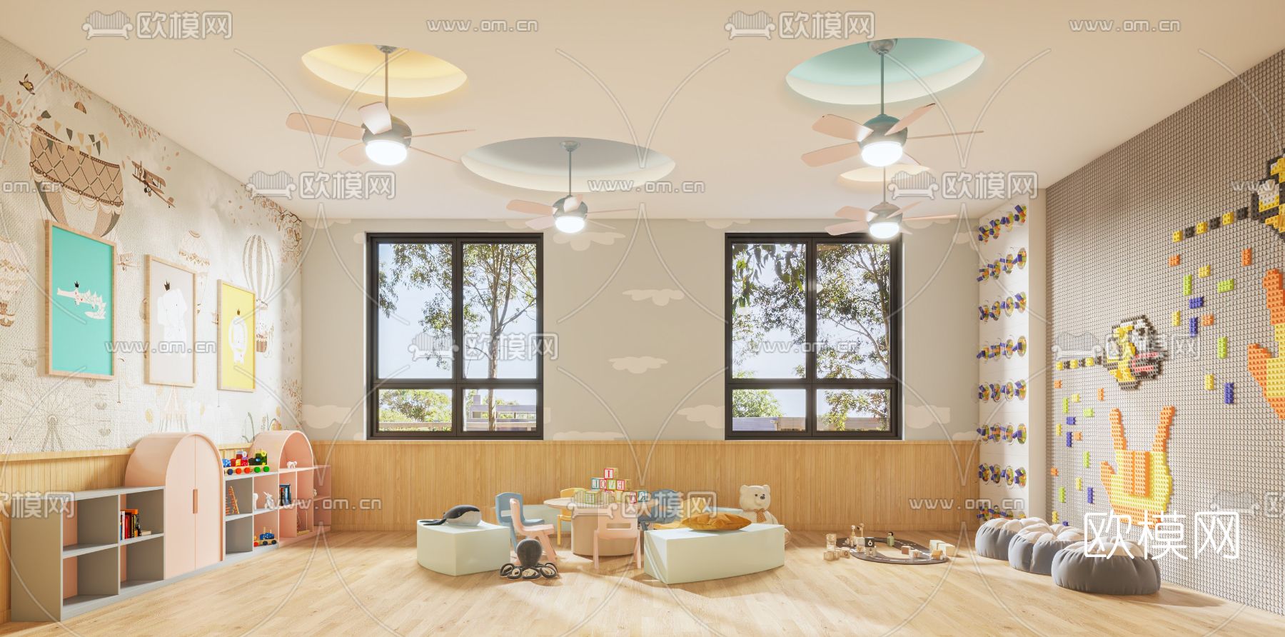 现代幼儿园教室3d模型下载（渲染图2）