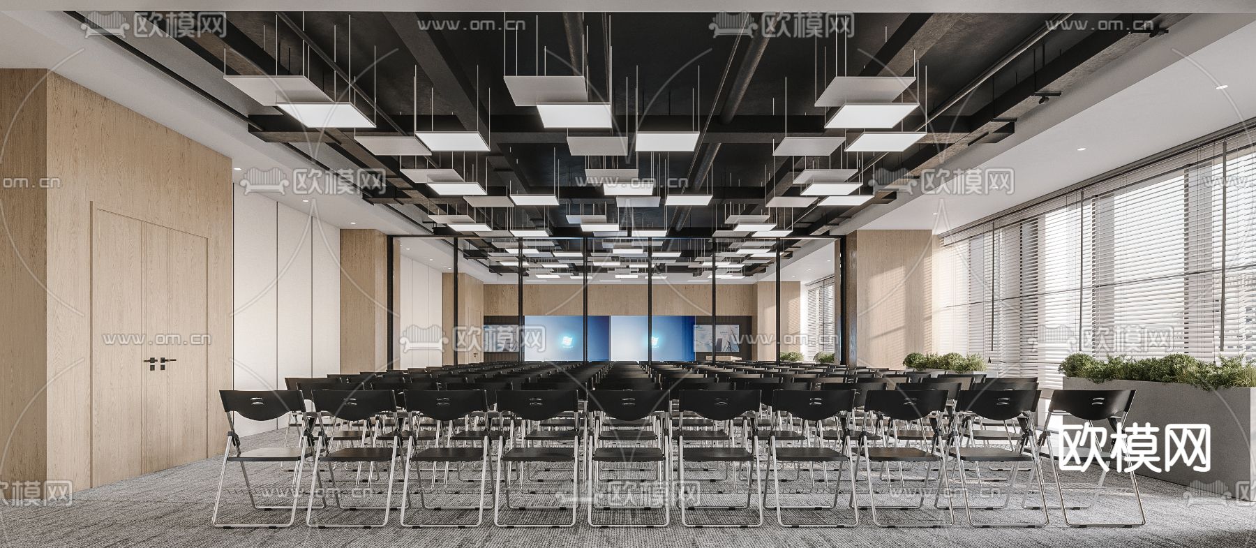 现代会议室报告厅3d模型下载（渲染图1）