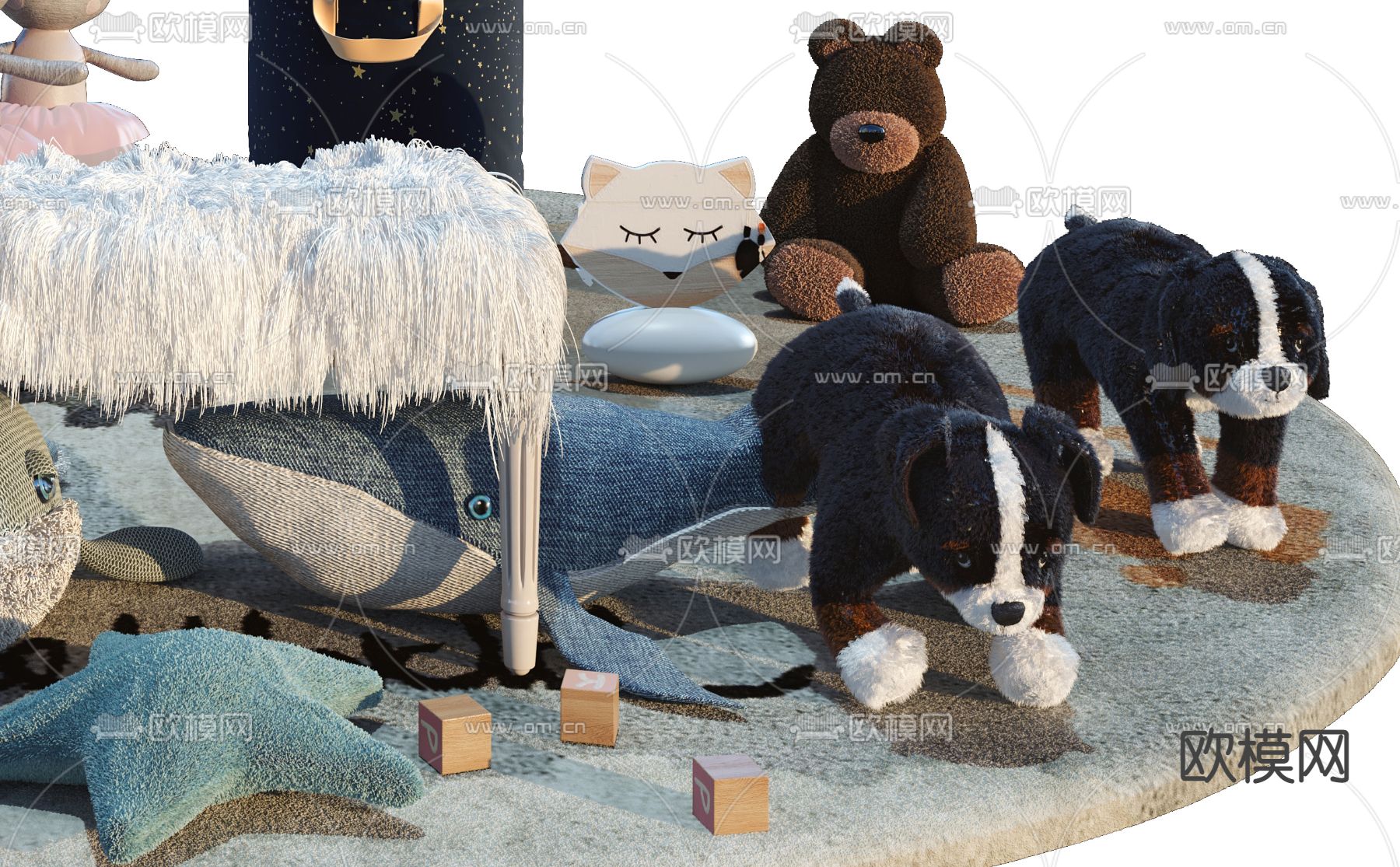 现代儿童毛绒玩具3d模型下载（渲染图3）