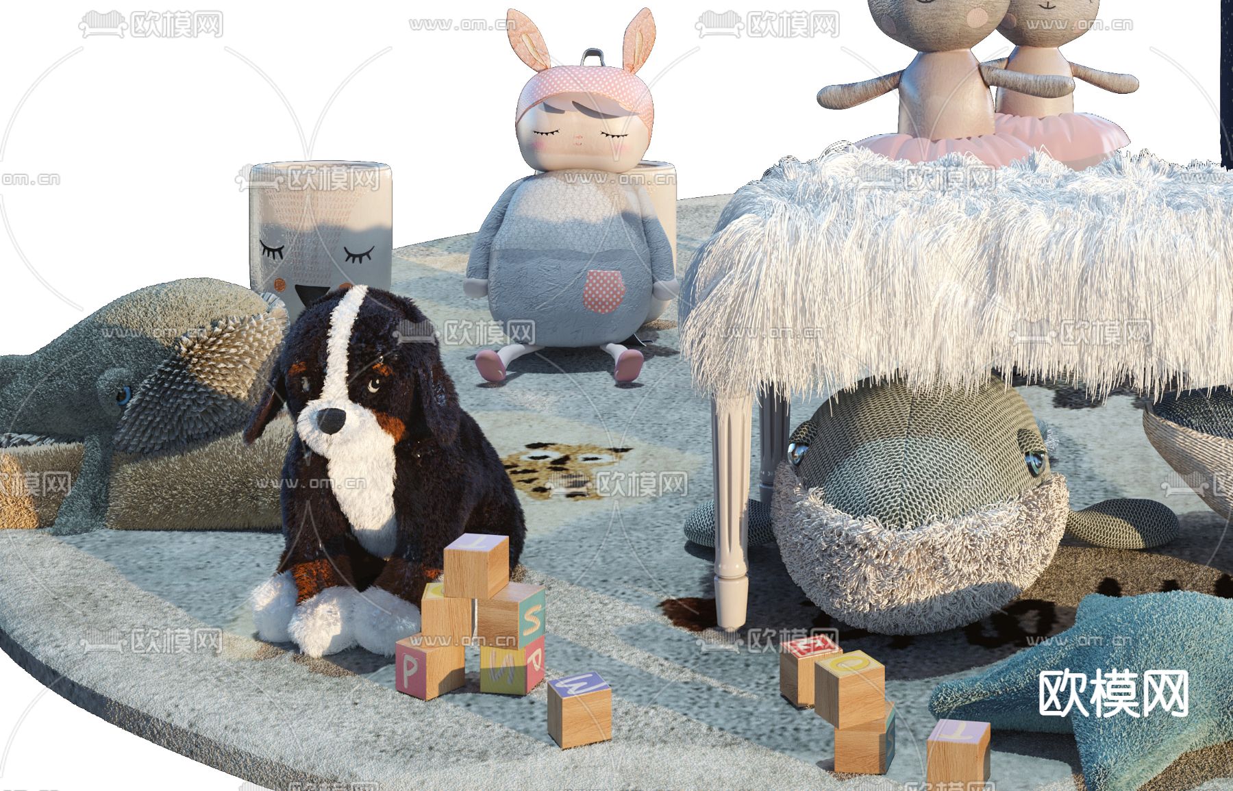 现代儿童毛绒玩具3d模型下载（渲染图2）
