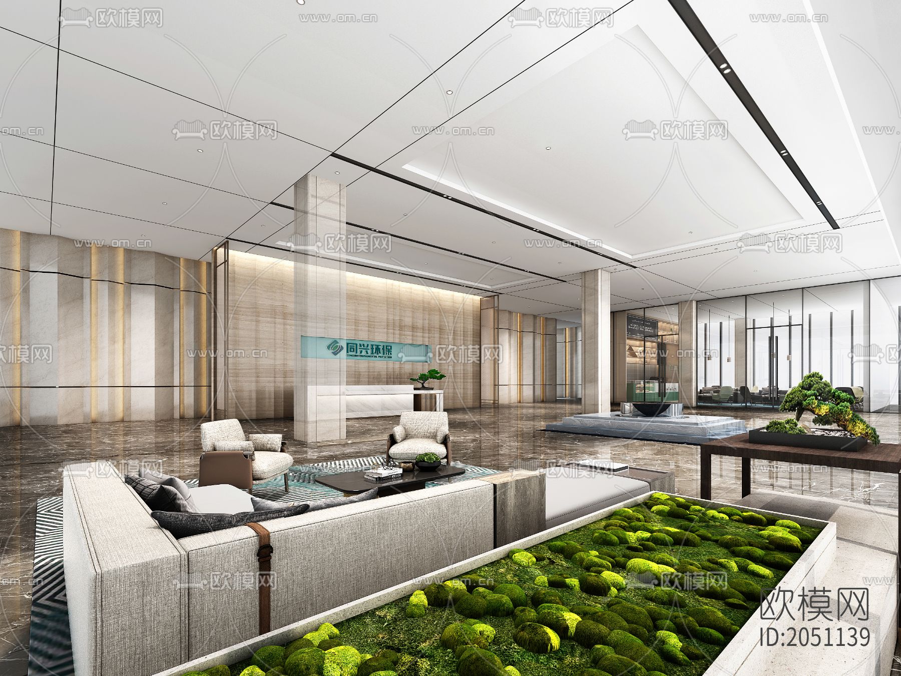 企业办公楼一层大厅cad施工图下载（渲染图2）