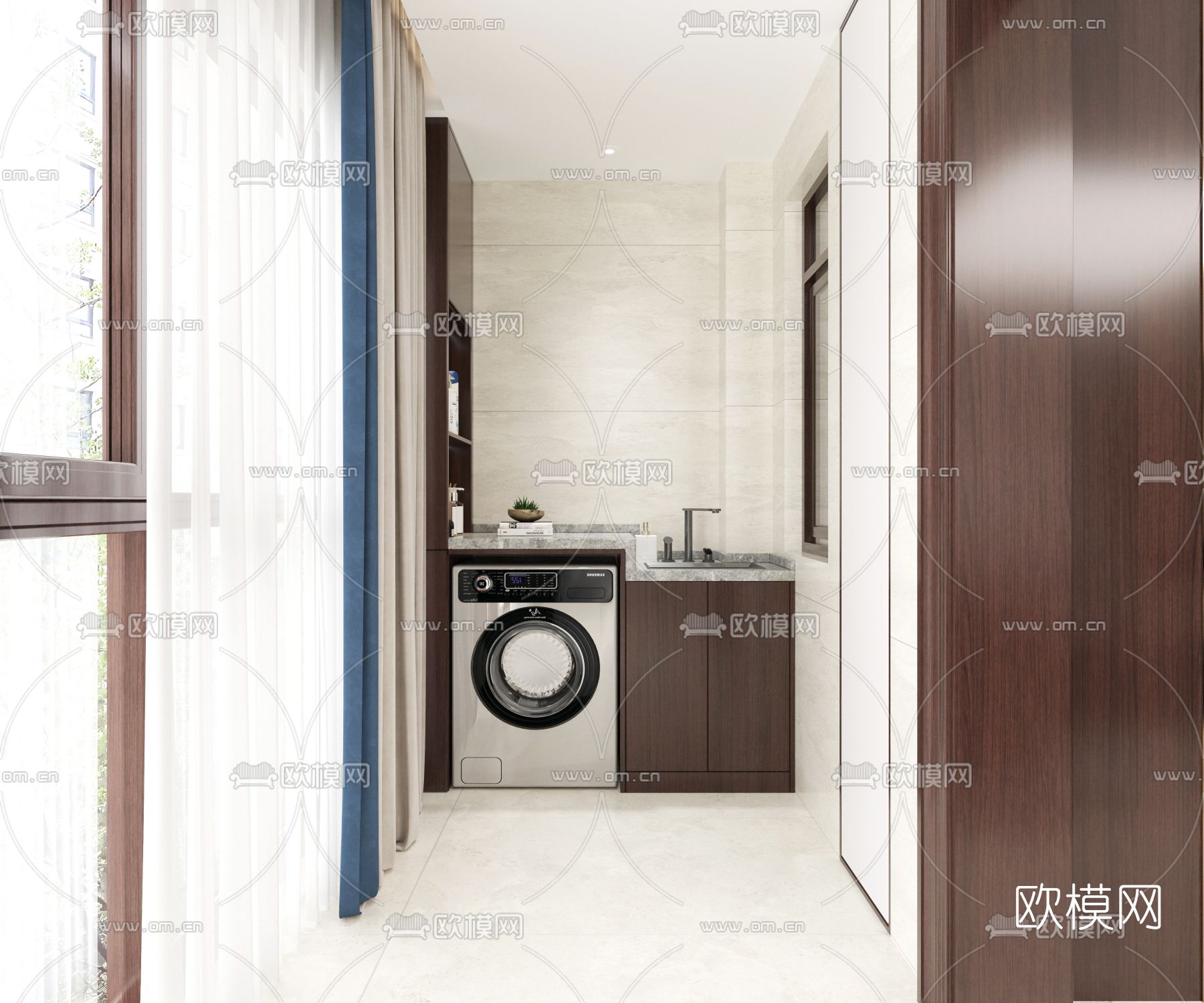 新中式客餐厅免费3d模型下载（渲染图5）