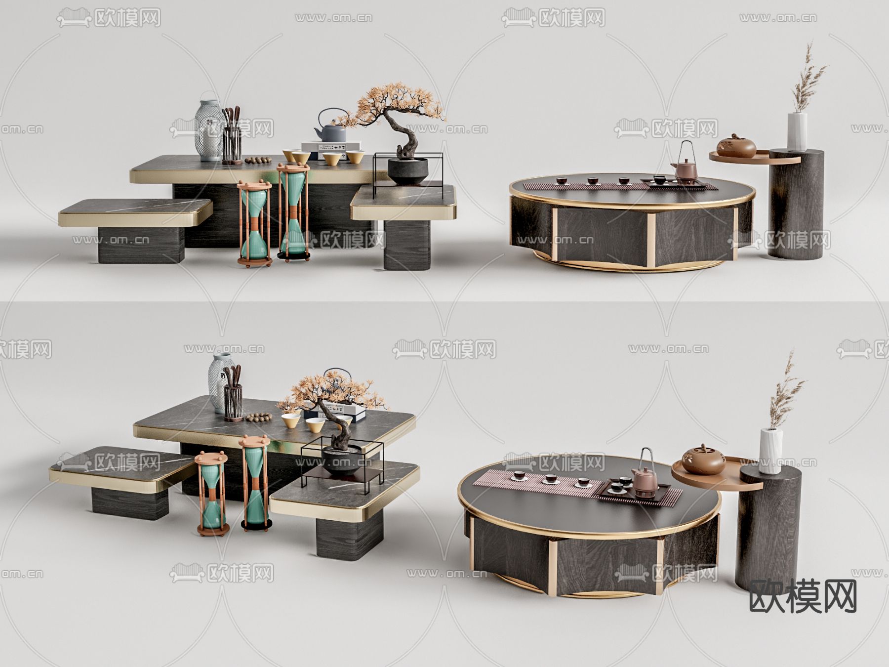 新中式茶几su模型下载（渲染图1）