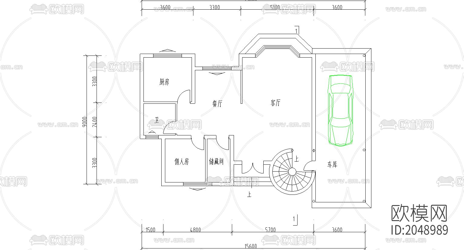 别墅cad施工图下载（渲染图3）