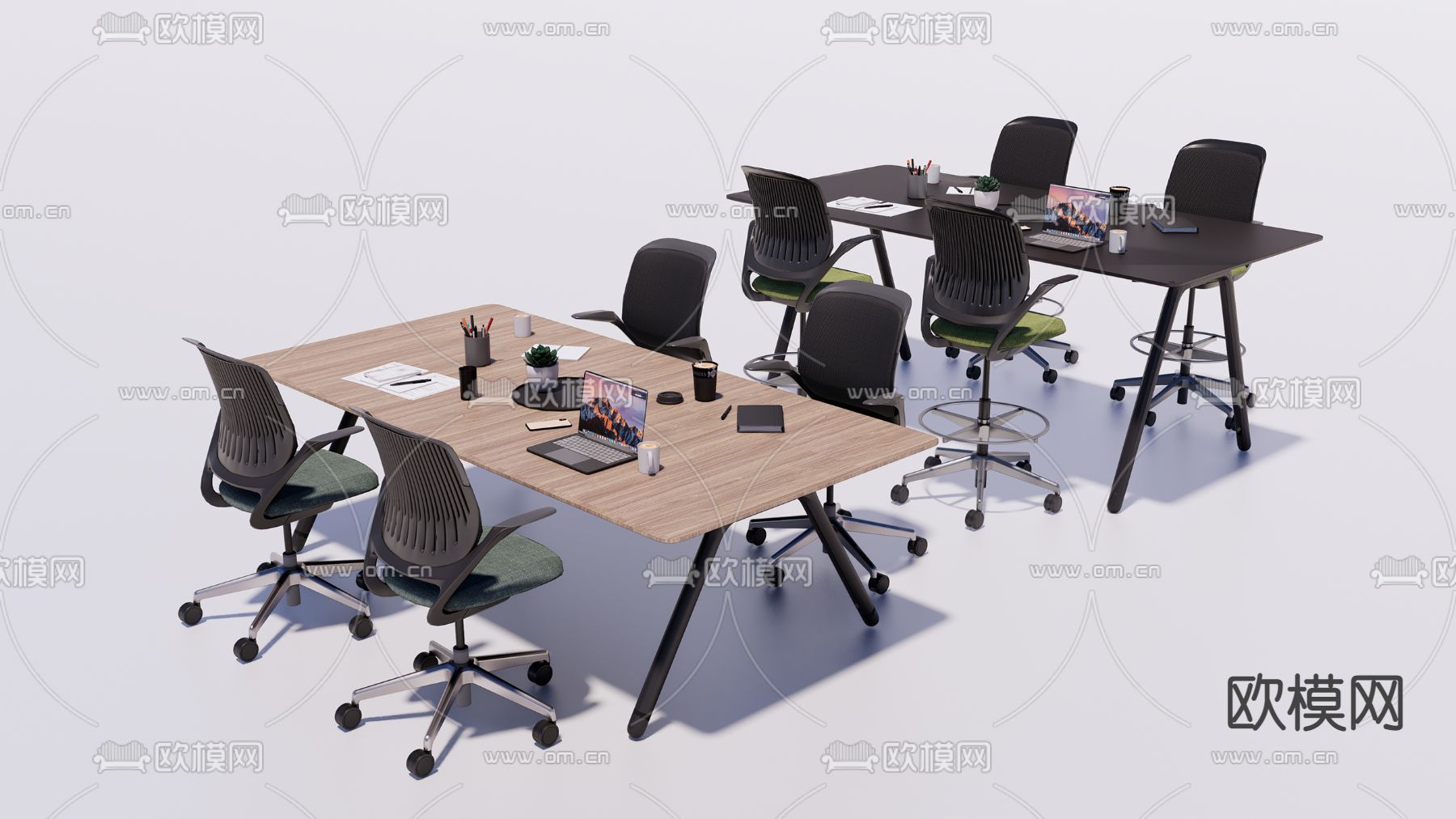 现代办公桌椅su模型下载（渲染图1）