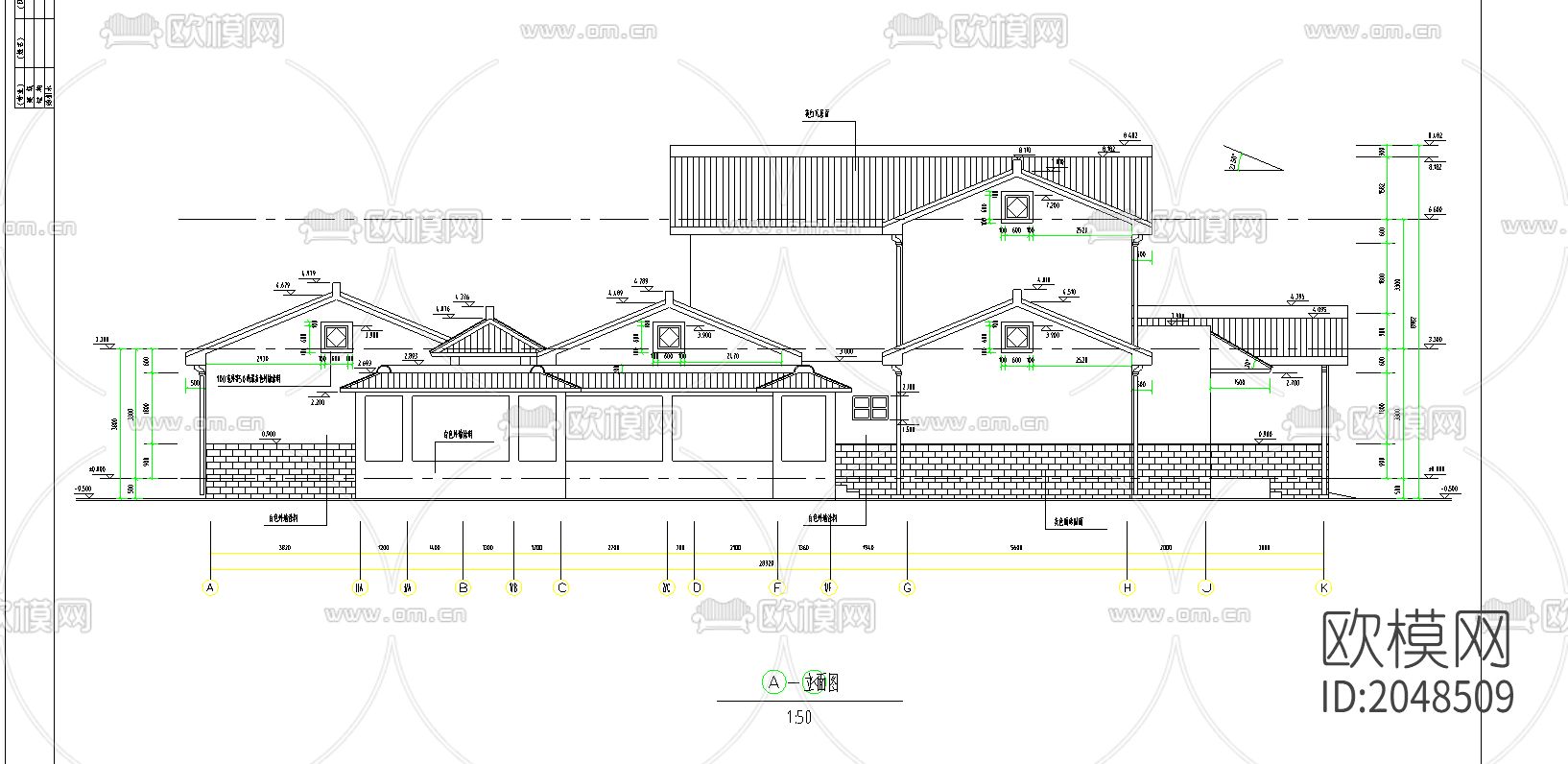 中国古典别墅cad施工图下载（渲染图2）
