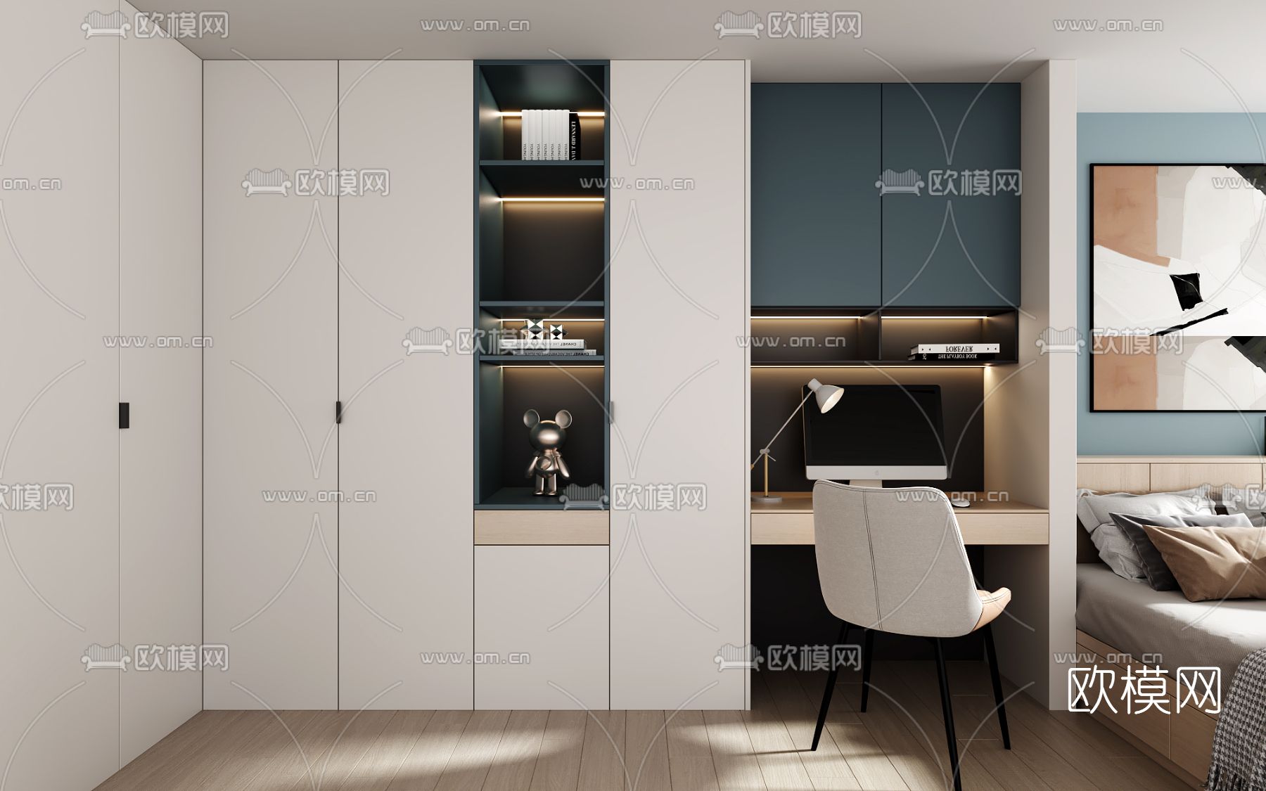 现代榻榻米卧室免费3d模型下载（渲染图2）