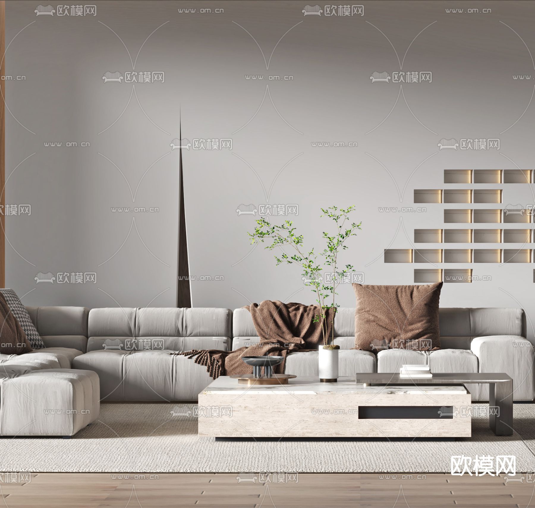 现代布艺转角组合沙发3d模型下载（渲染图2）