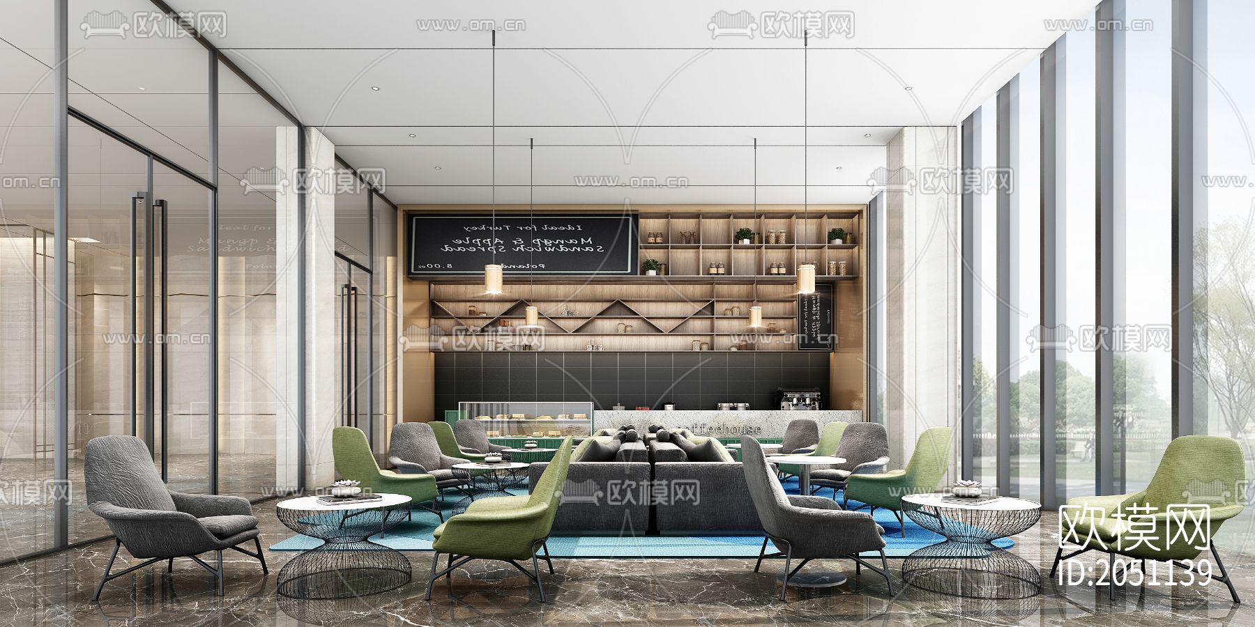 企业办公楼一层大厅cad施工图下载（渲染图9）