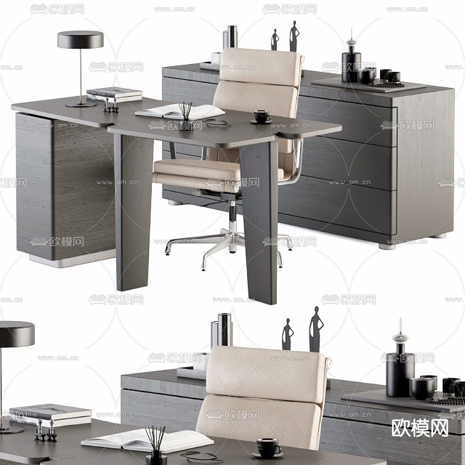 现代班台桌3d模型