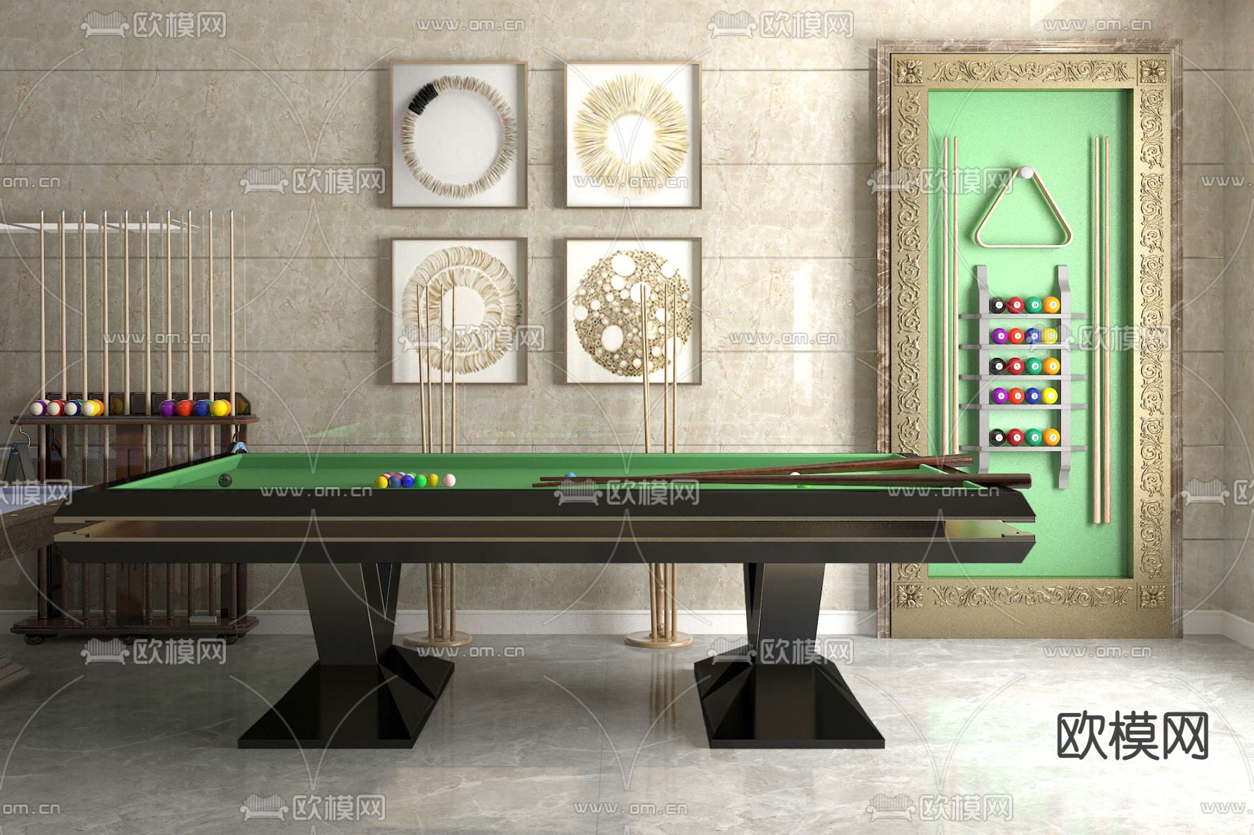 现代桌球免费3d模型