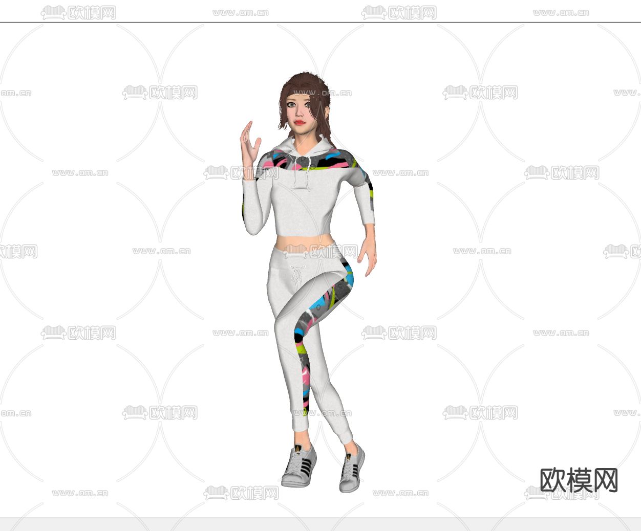 现代运动美女人物su模型下载（渲染图2）
