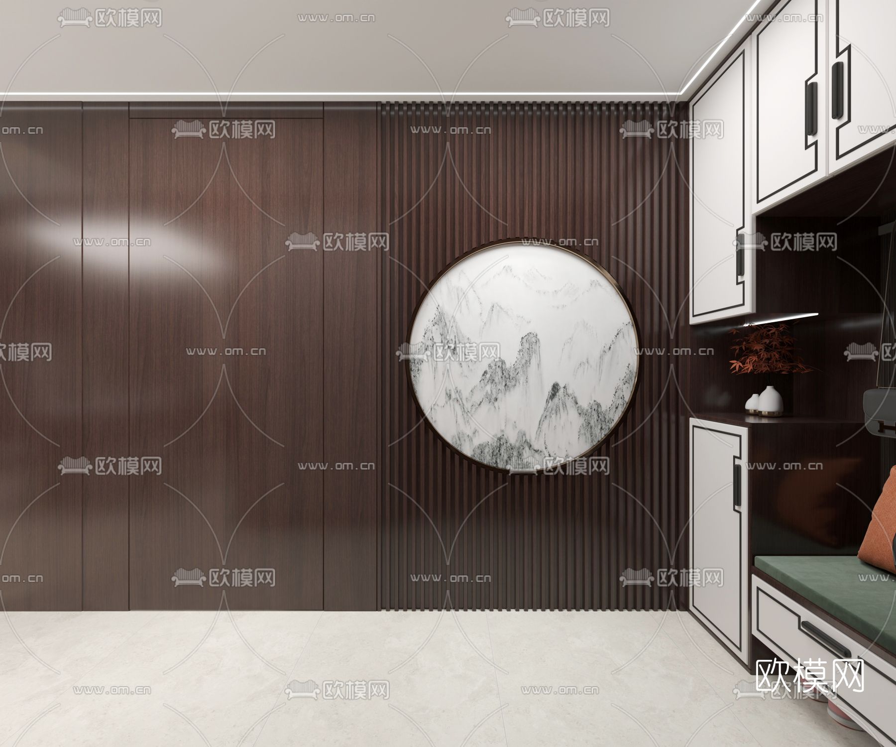 新中式客餐厅免费3d模型下载（渲染图3）