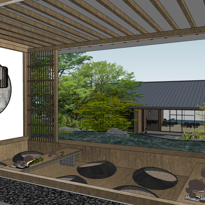  中式山间民宿su模型 