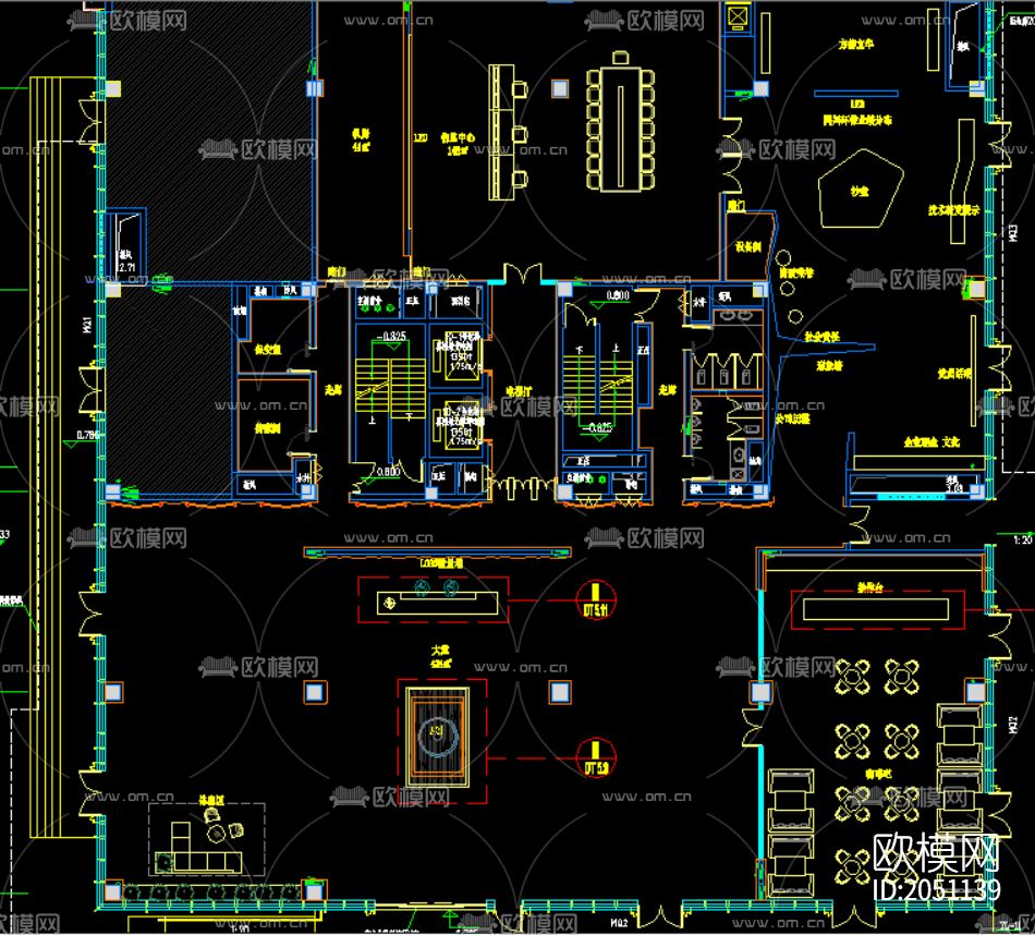 企业办公楼一层大厅cad施工图下载（渲染图1）