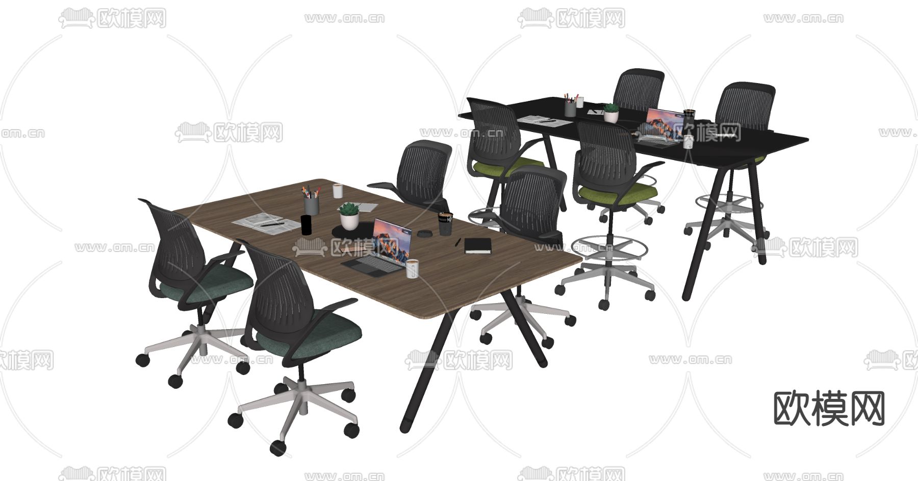 现代办公桌椅su模型下载（渲染图2）