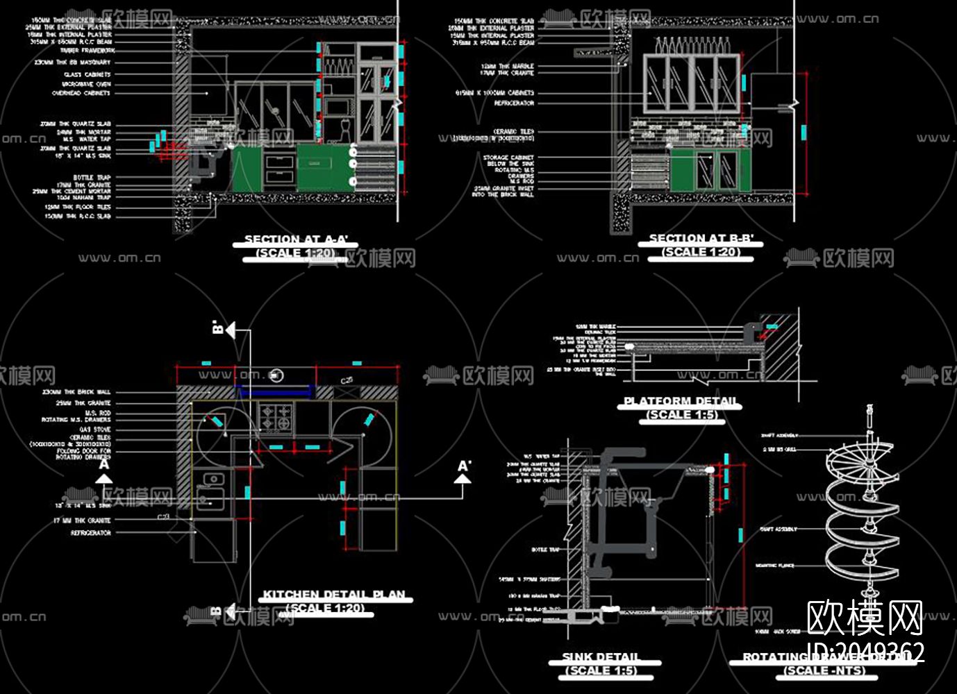 橱柜立面cad图库下载（渲染图4）