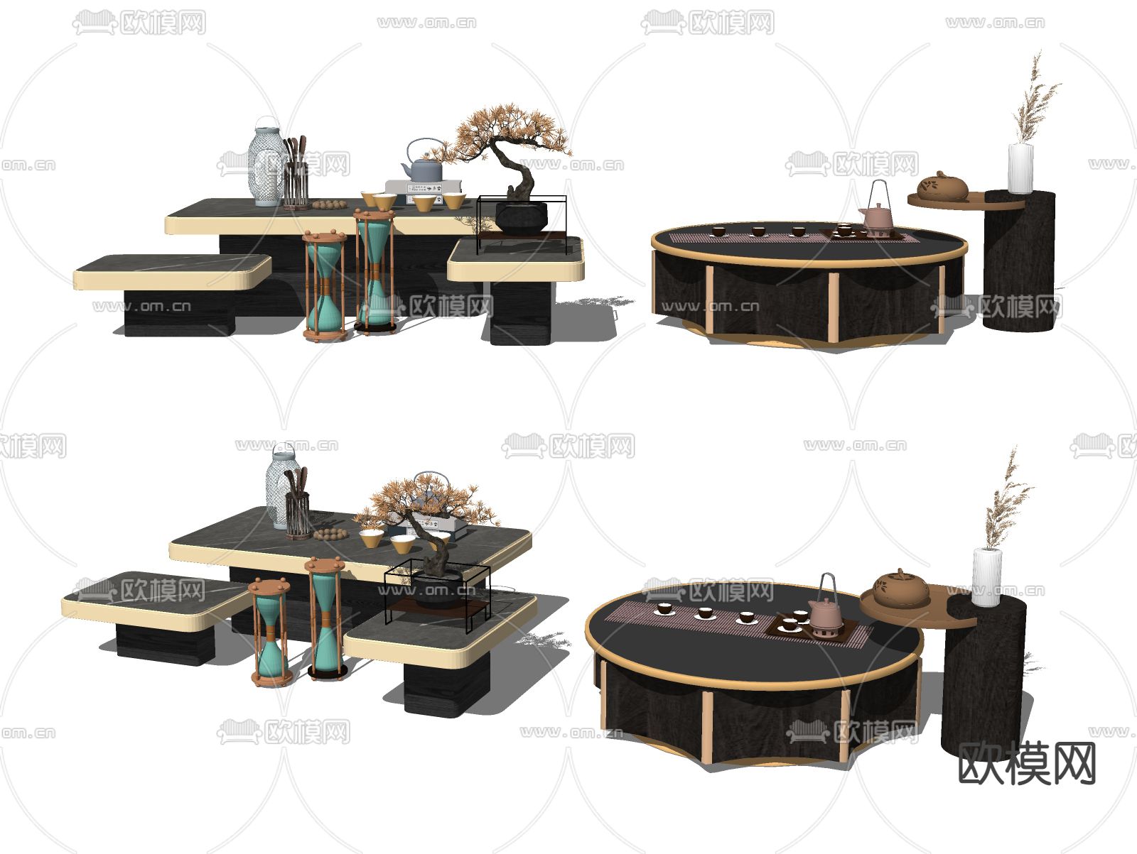新中式茶几su模型下载（渲染图2）