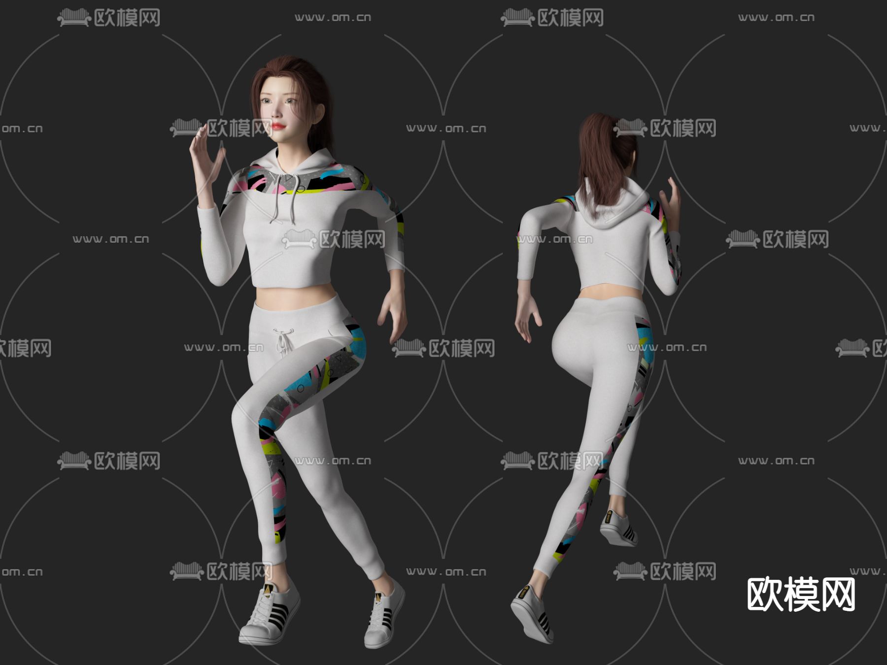 现代运动美女人物su模型下载（渲染图1）