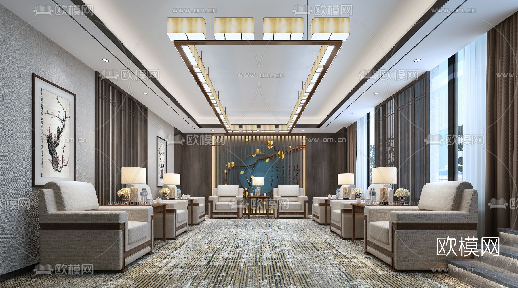 新中式禅意接待室免费3d模型下载