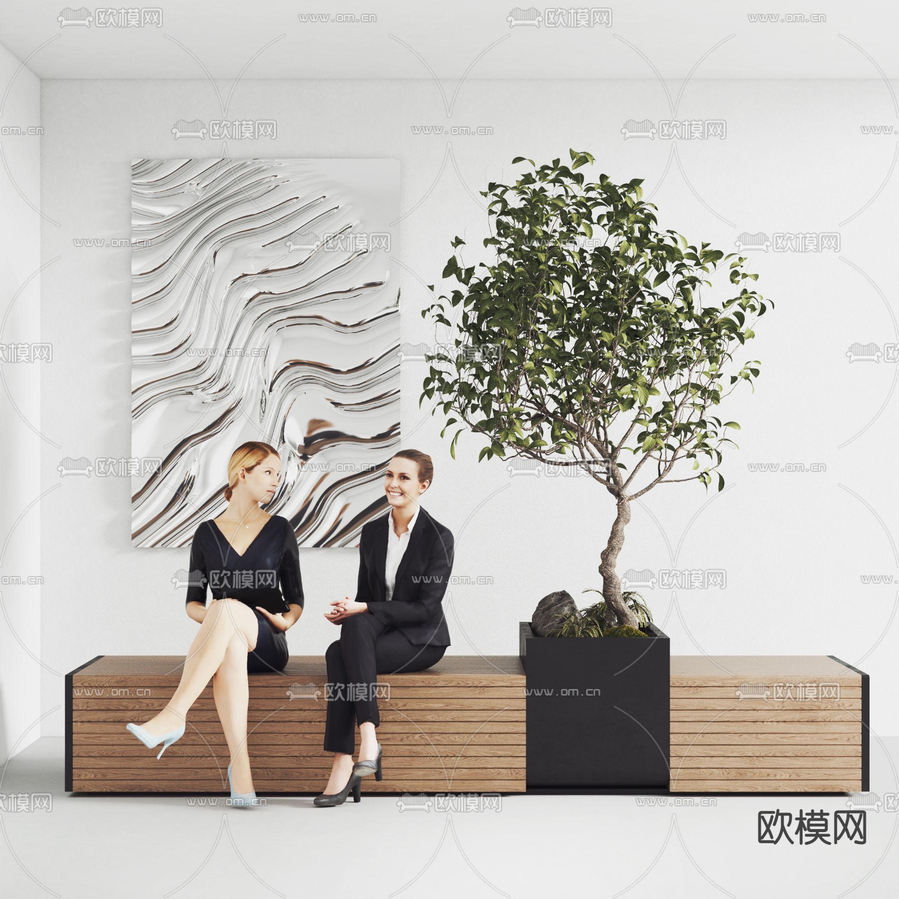 现代绿植座椅户外座椅3d模型下载