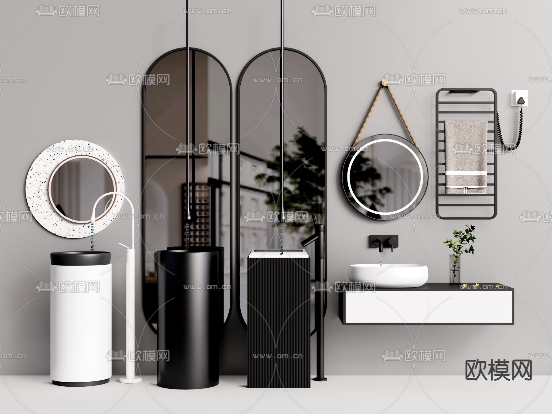 现代立式洗手台su模型下载（渲染图1）