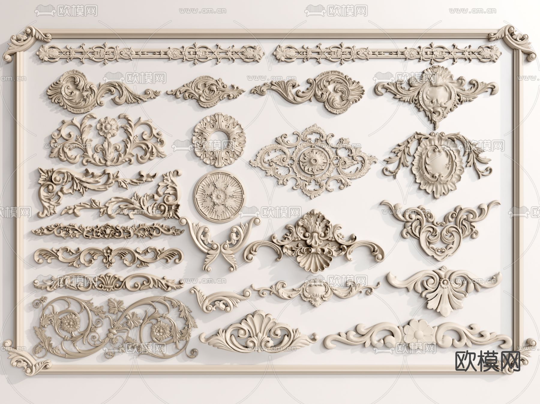 欧式石膏雕花角花线条3d模型下载_ID11900590_3dmax免费模型-欧模网