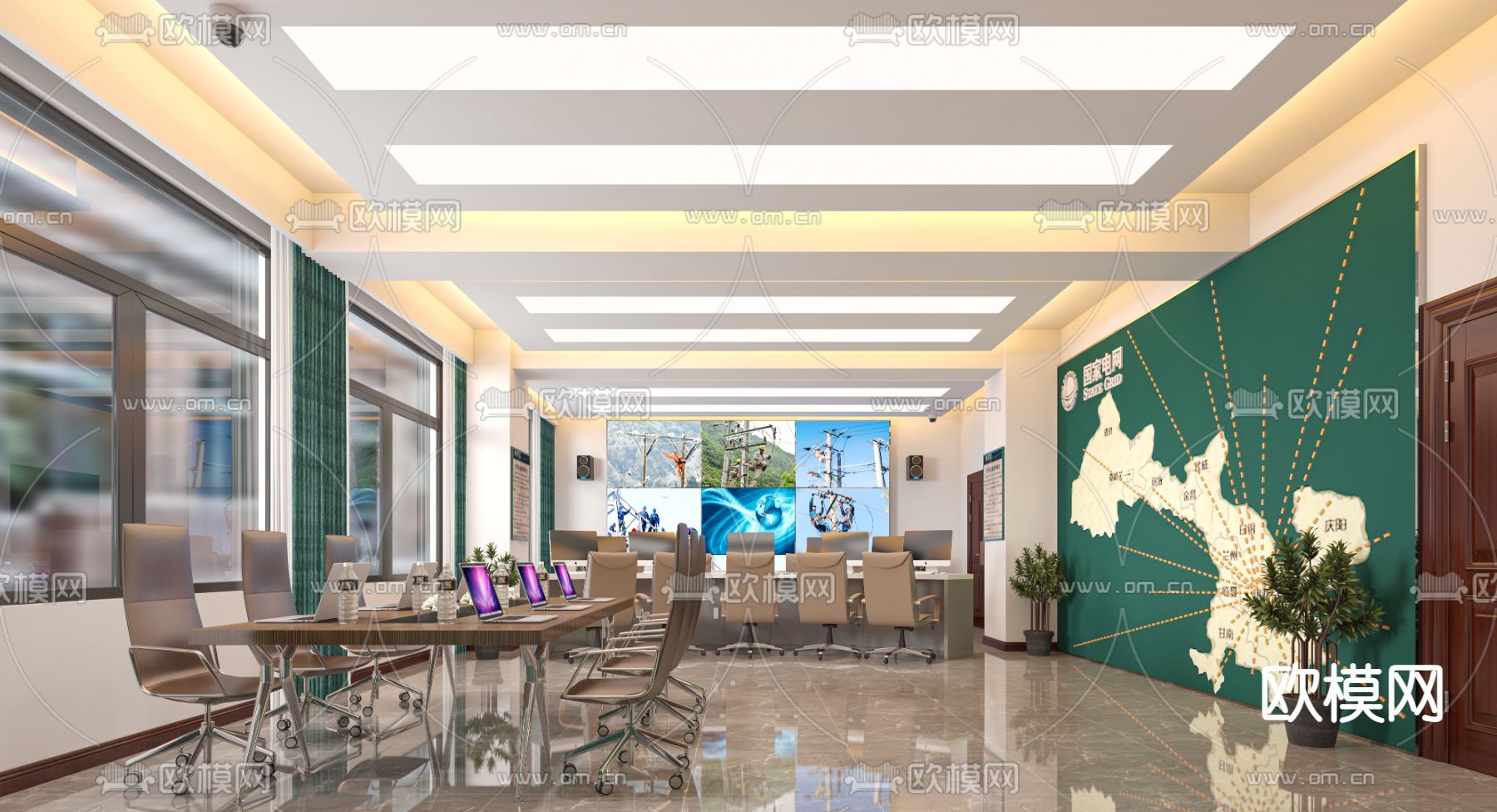 现代办公室免费3d模型下载（渲染图1）