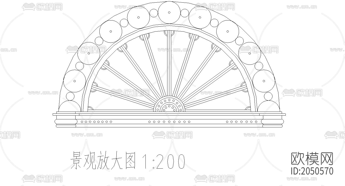 步行街cad施工图下载（渲染图3）