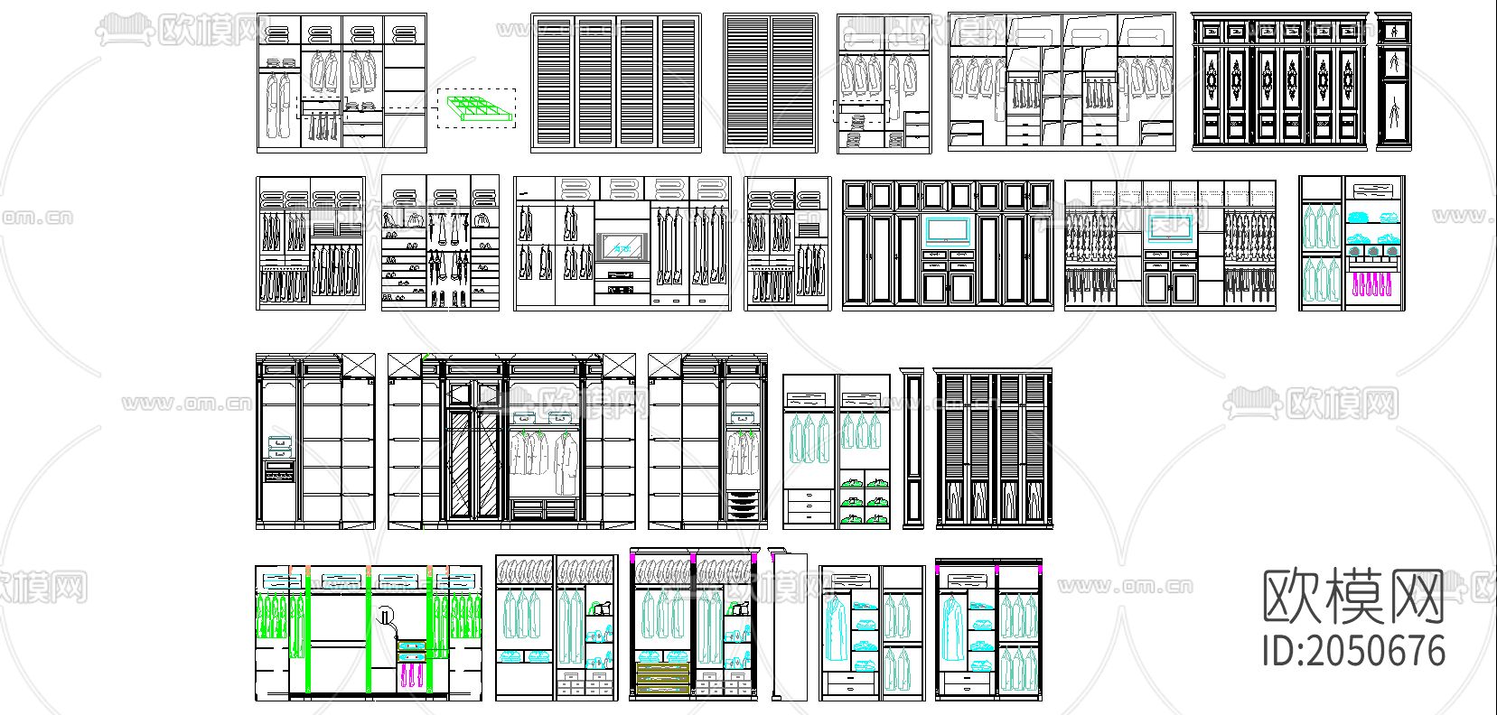 衣柜衣帽间鞋柜衣帽柜cad图库下载（渲染图1）