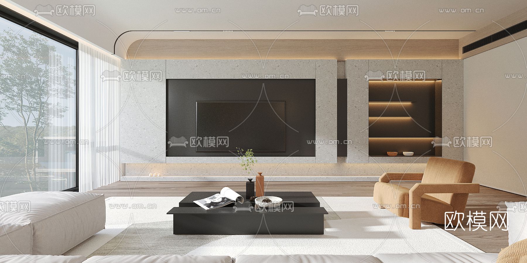 现代极简客餐厅免费3d模型下载（渲染图2）