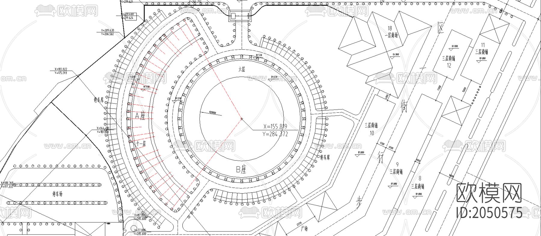 步行街规划图cad施工图下载（渲染图2）