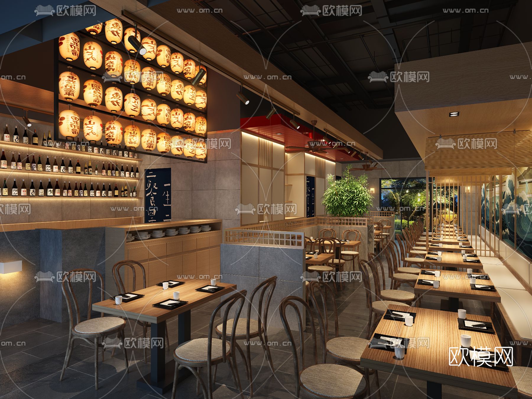 日式料理餐厅3d模型下载（渲染图1）