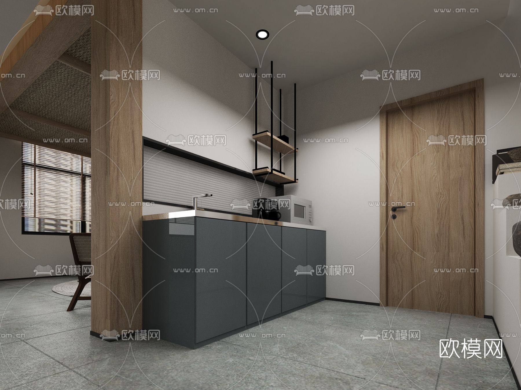 日式复式客厅餐厅3d模型下载（渲染图4）