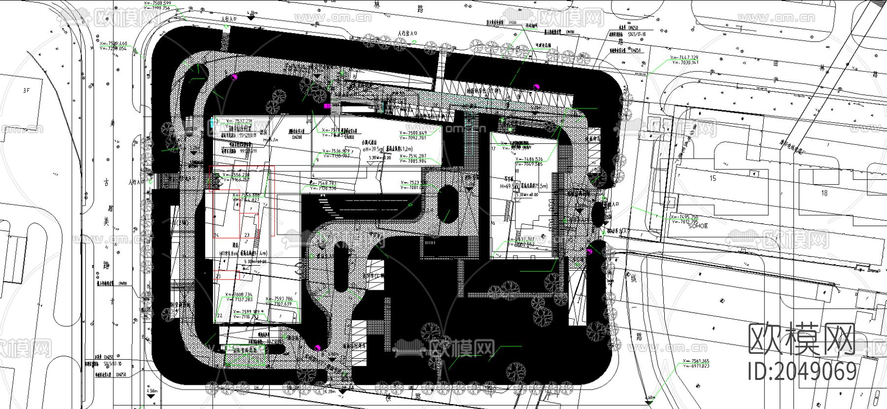 给排水总平面cad施工图下载（渲染图2）