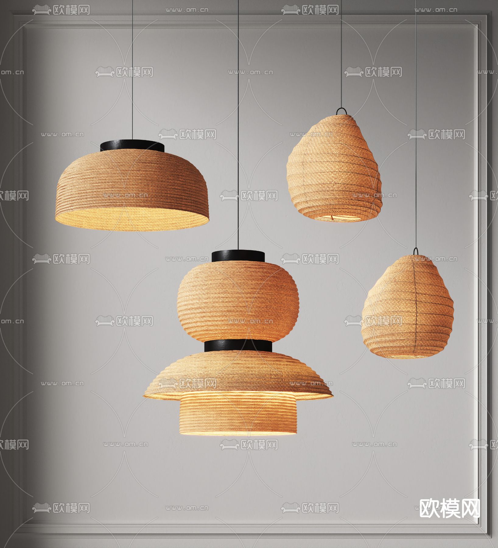 侘寂风创意吊灯3d模型下载（渲染图1）
