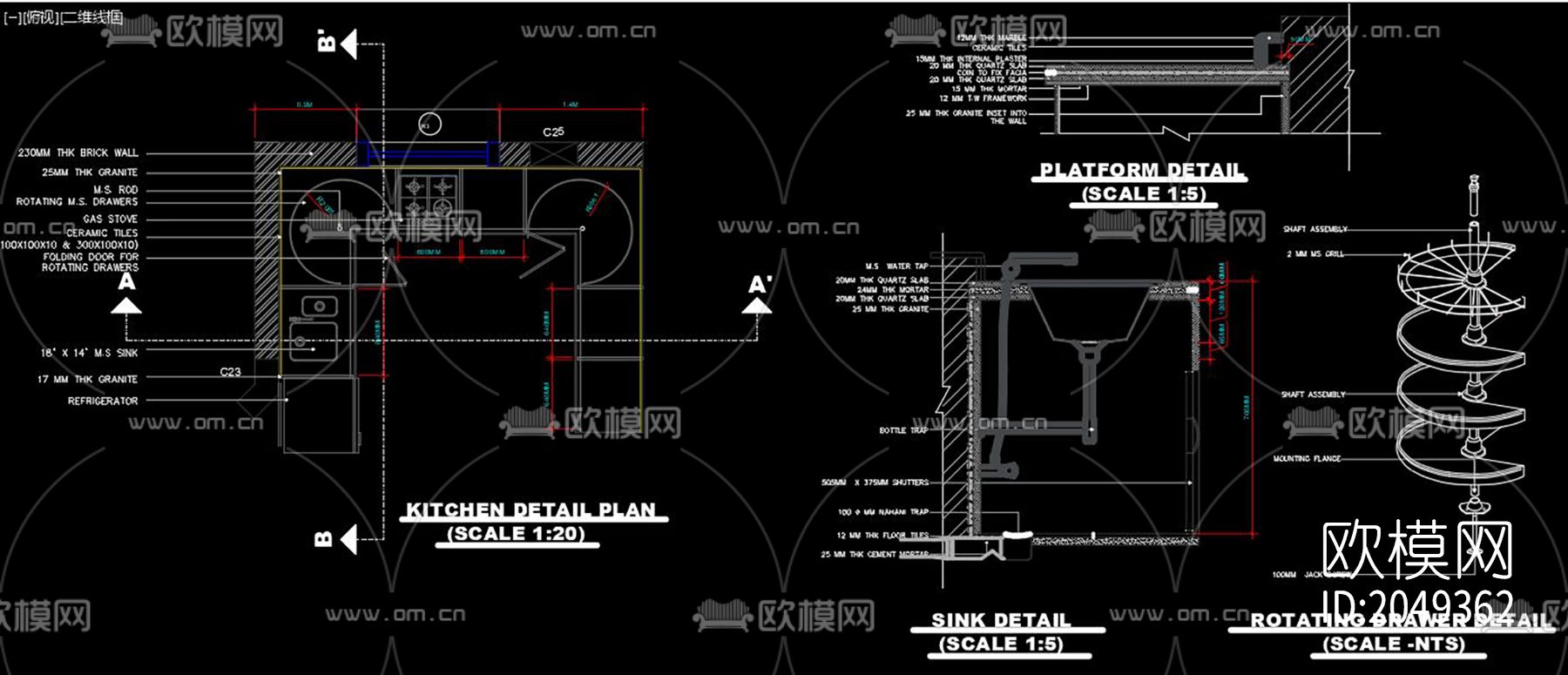 橱柜立面cad图库下载（渲染图2）