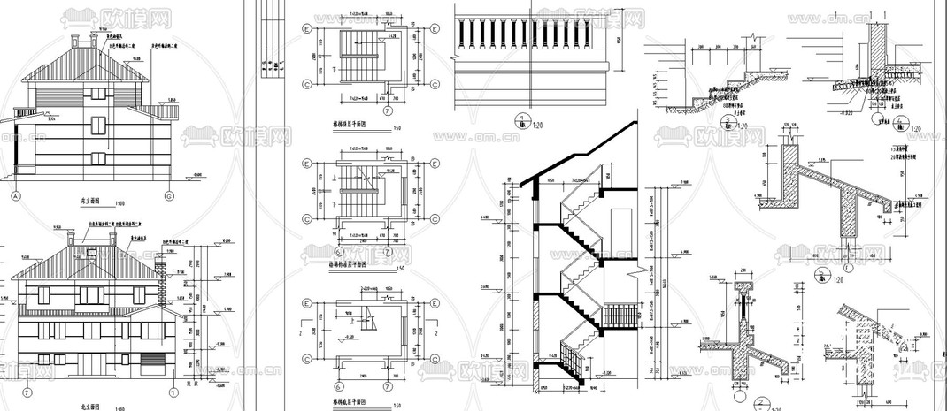 别墅建筑cad施工图-免费3dmax模型库-欧模网