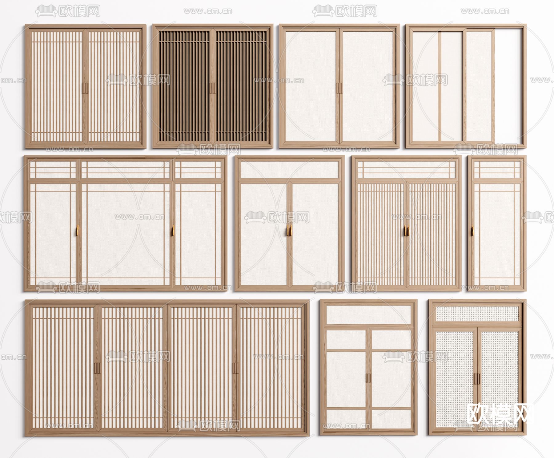 日式平开窗推拉窗3d模型下载