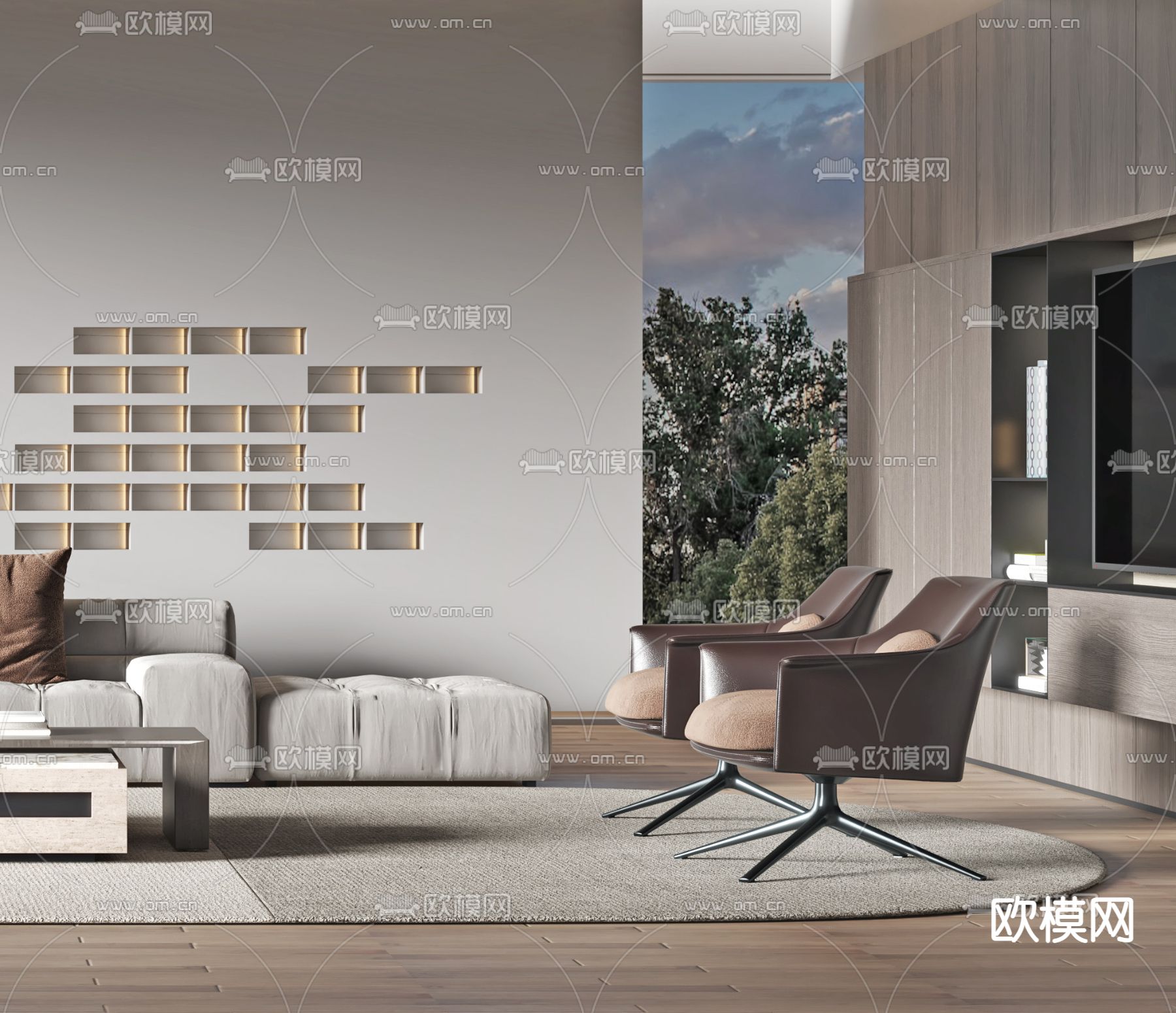 现代布艺转角组合沙发3d模型下载（渲染图3）