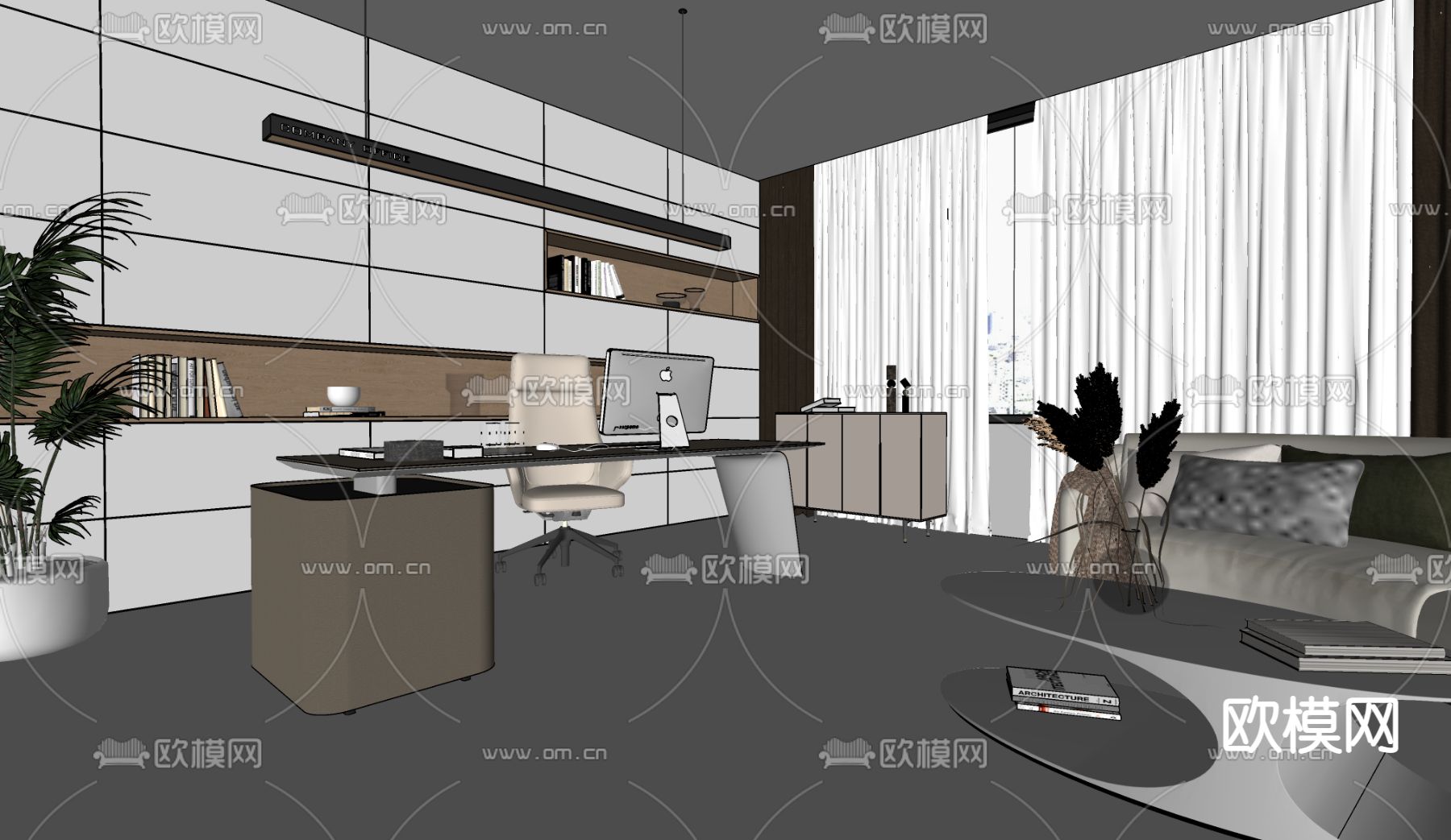 现代总经理办公室su模型下载（渲染图2）