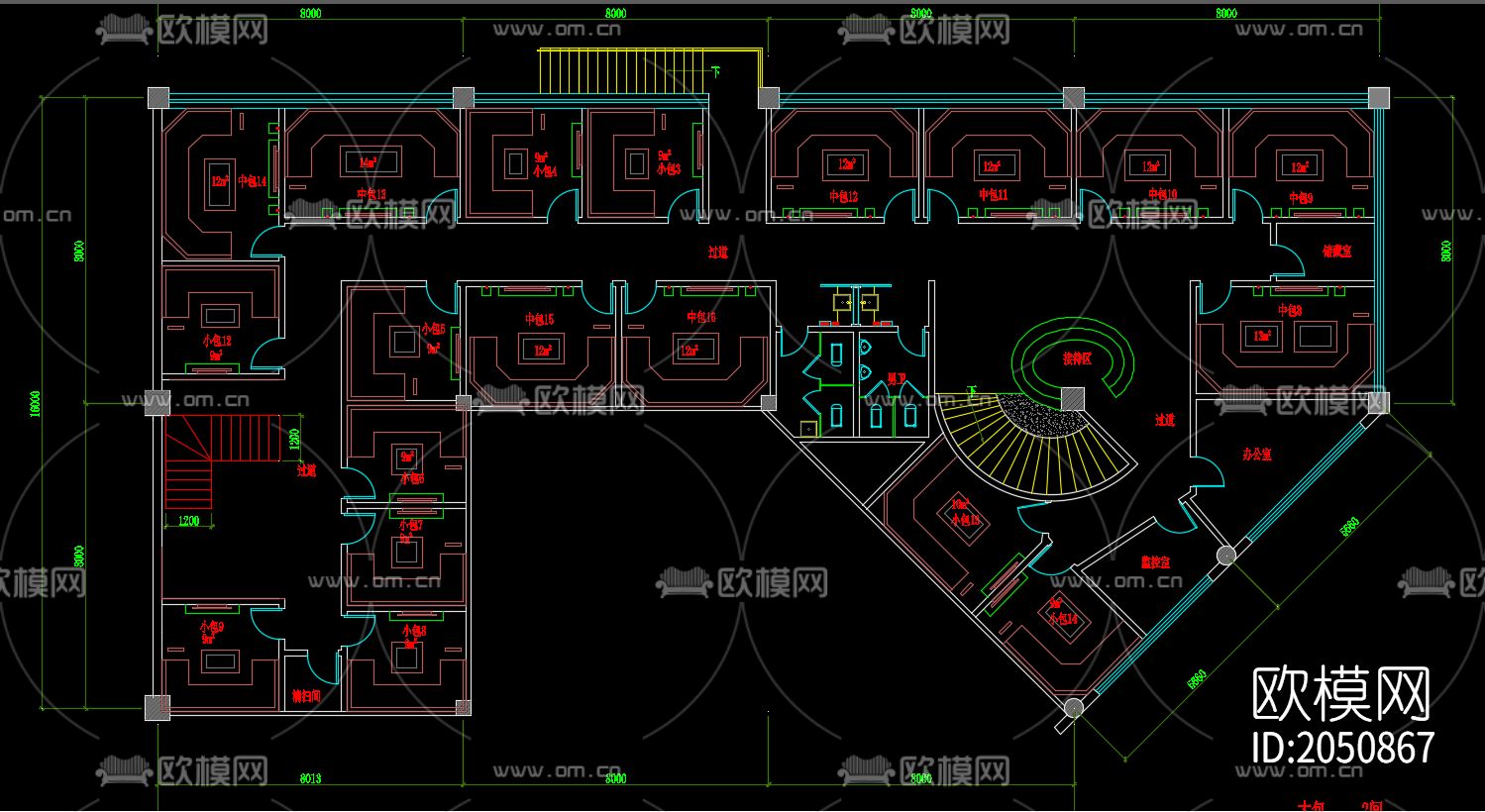KTV平面cad施工图下载（渲染图3）