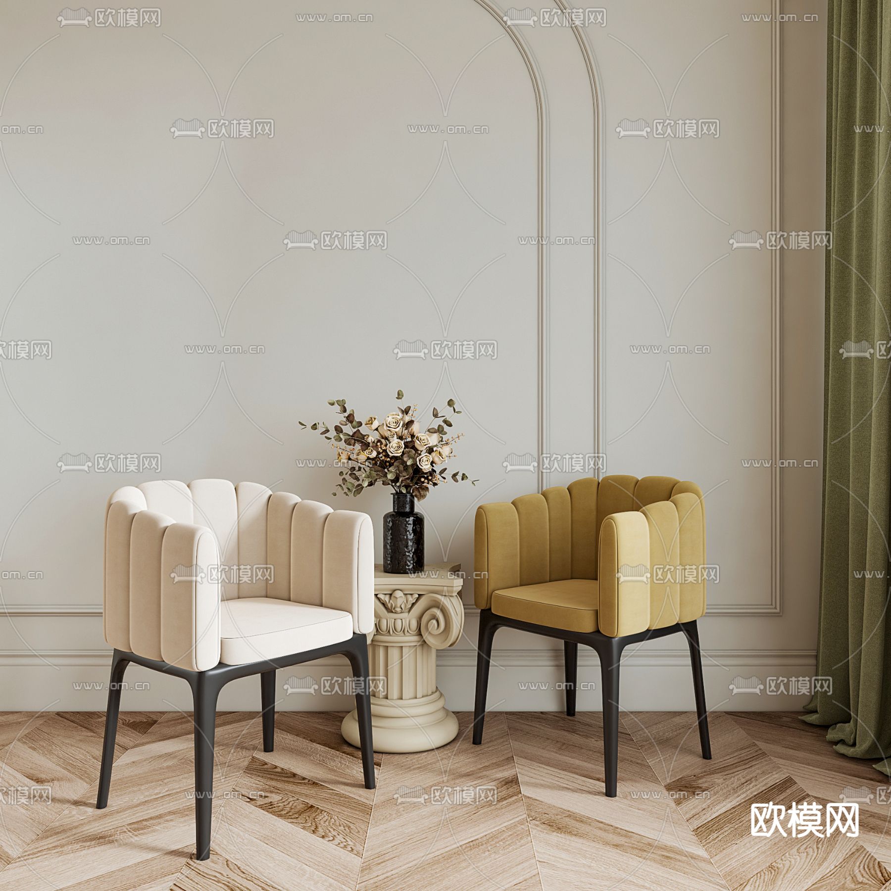 法式布艺餐椅3d模型下载