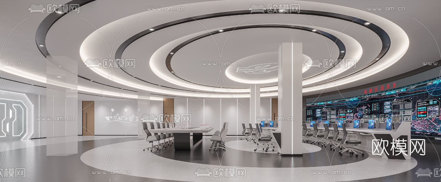 现代监控室指挥中心3d模型