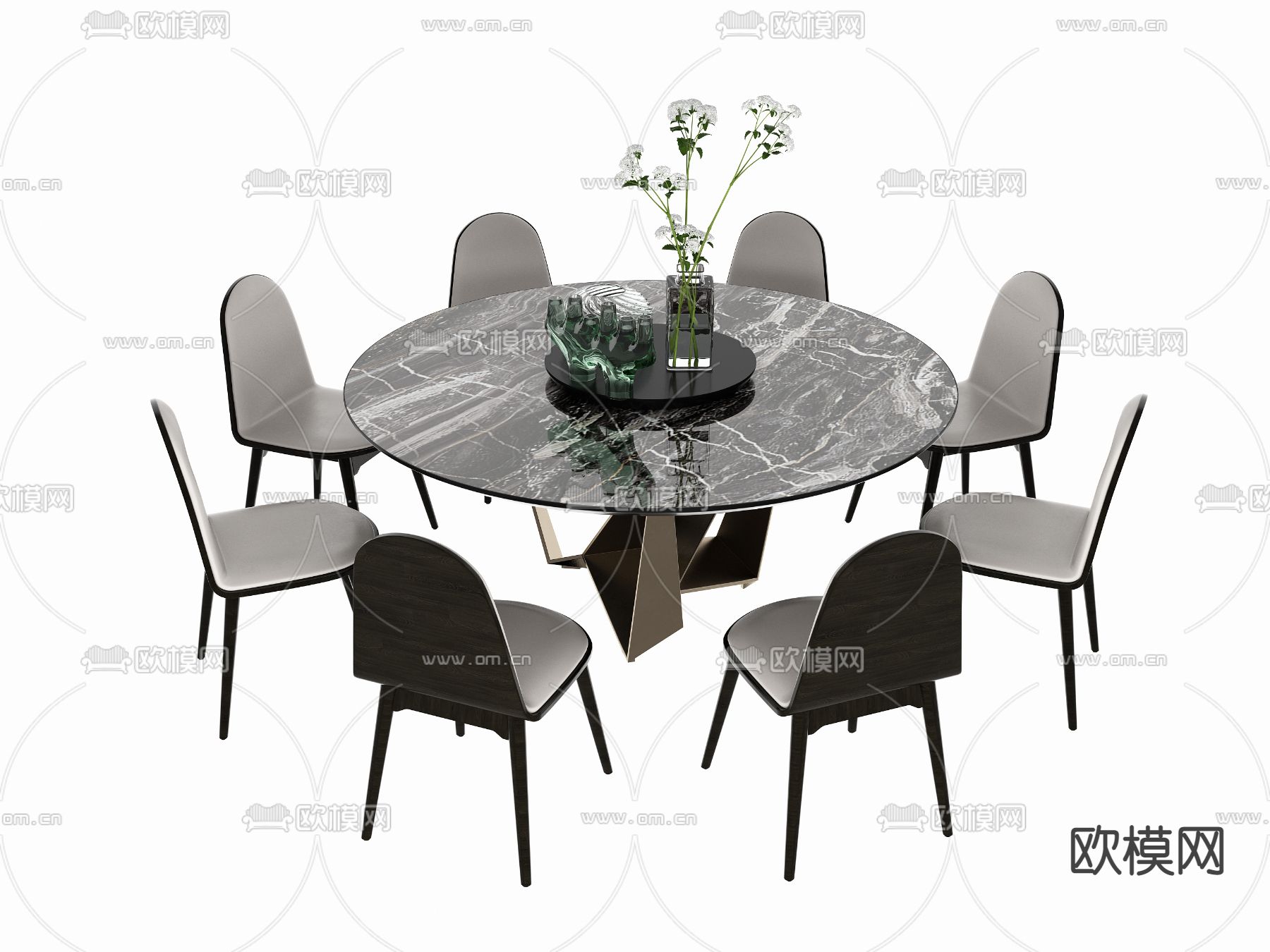 现代大理石圆形餐桌椅3d模型下载