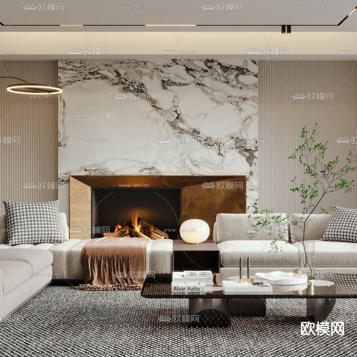 现代布艺转角沙发组合3d模型下载（渲染图3）