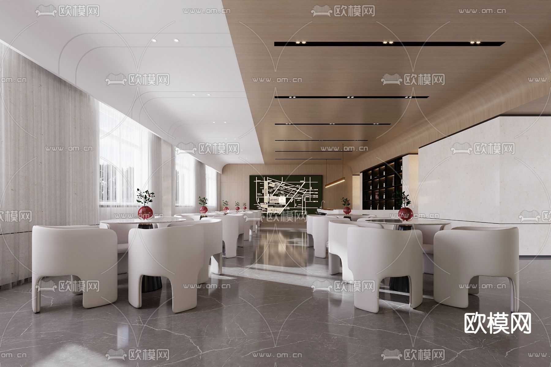 现代售楼处水吧接待处3d模型下载（渲染图1）