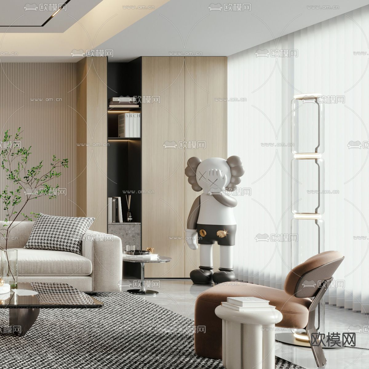 现代布艺转角沙发组合3d模型下载（渲染图4）