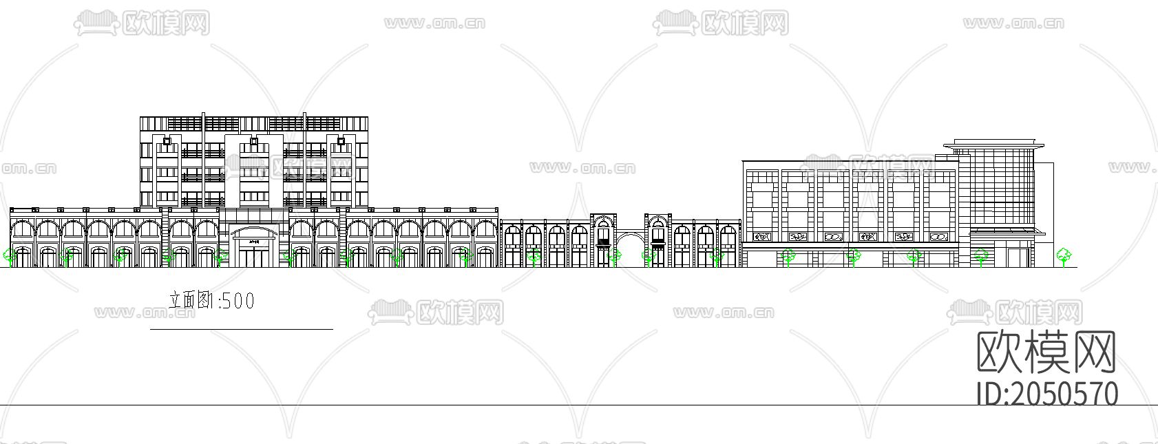 步行街cad施工图下载（渲染图1）