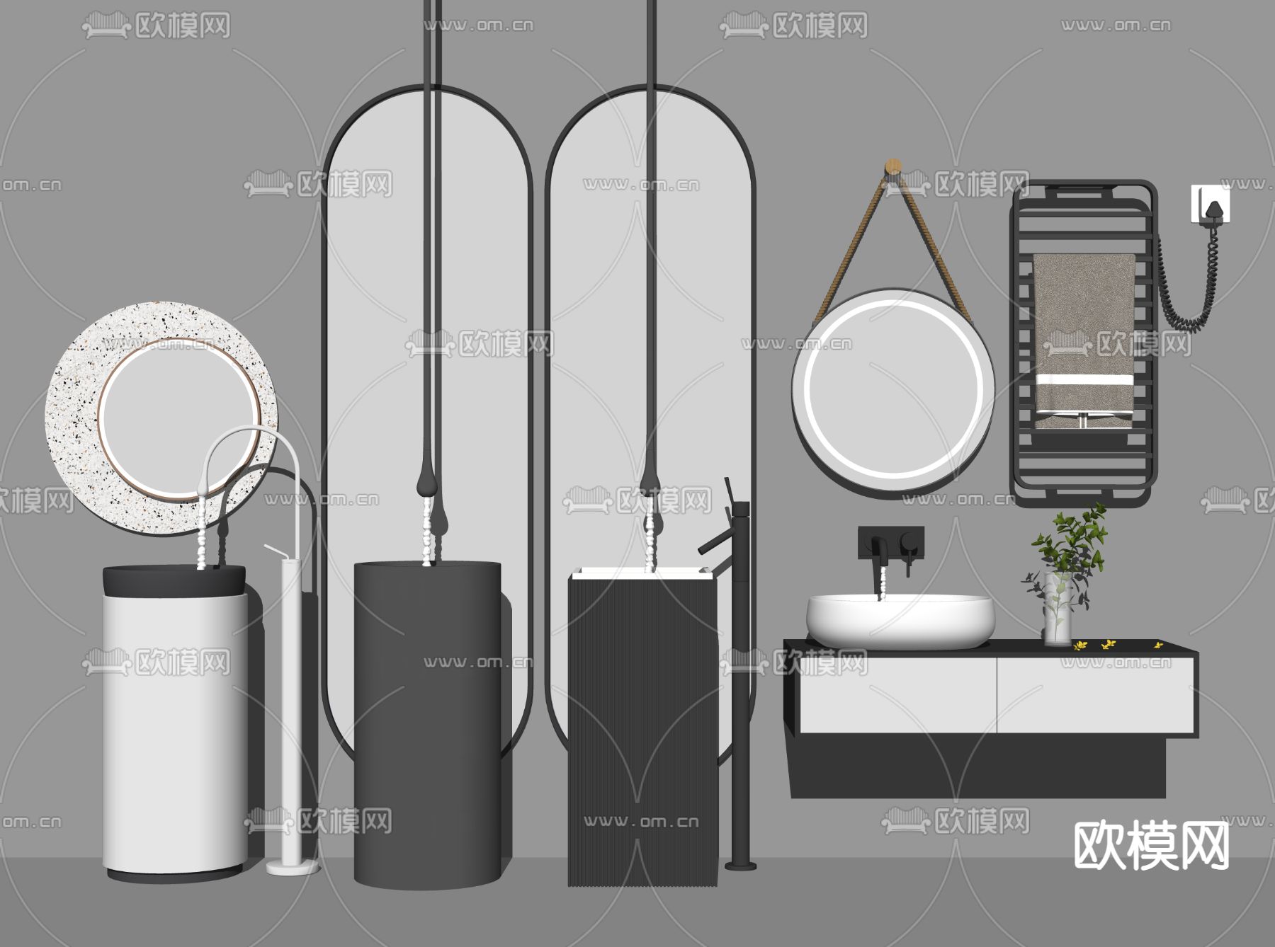 现代立式洗手台su模型下载（渲染图2）